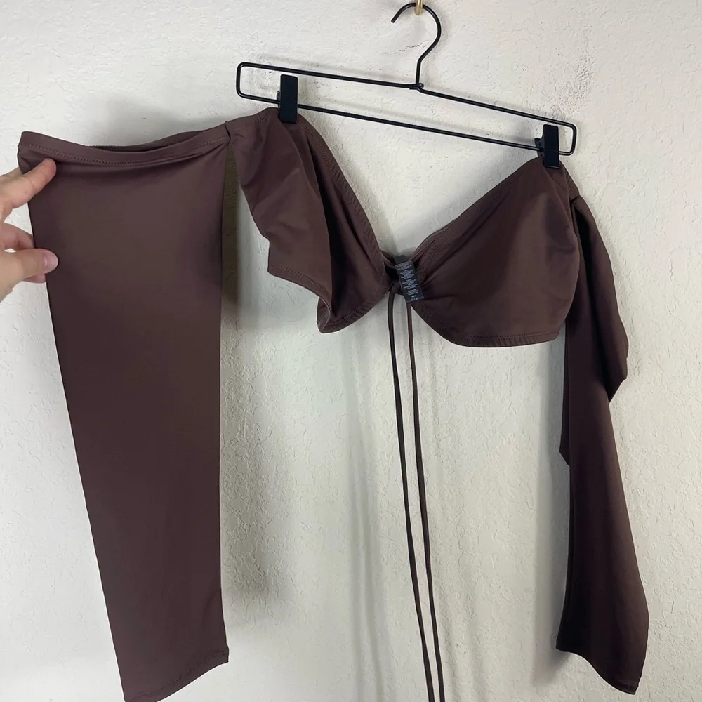 SKIMS Signature Swim Long Sleeve Bikini Top in Cocoa Brown Size 4X